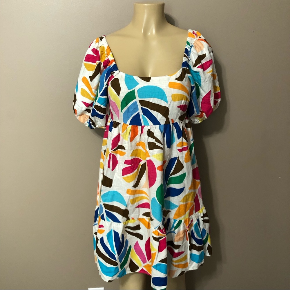 Tabitha Brown Target Multicolor Botanical Print Puff Sleeve Mini Dress S…